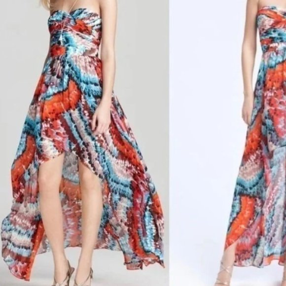 Aidan Mattox Strapless High Low Colorful Feather Print, 6 - Picture 2 of 6